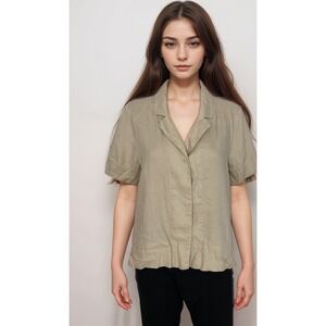 Quince Linen Blouse Top Shirt Women Sz S‎ Beige 100% Linen Short Sleeve